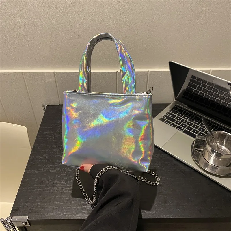 New Summer Solid Color Top-Handle Bag Simple Fashion Bright Shoulder Bag Diagonal Handbag Chain Small Square Crossbody Bag