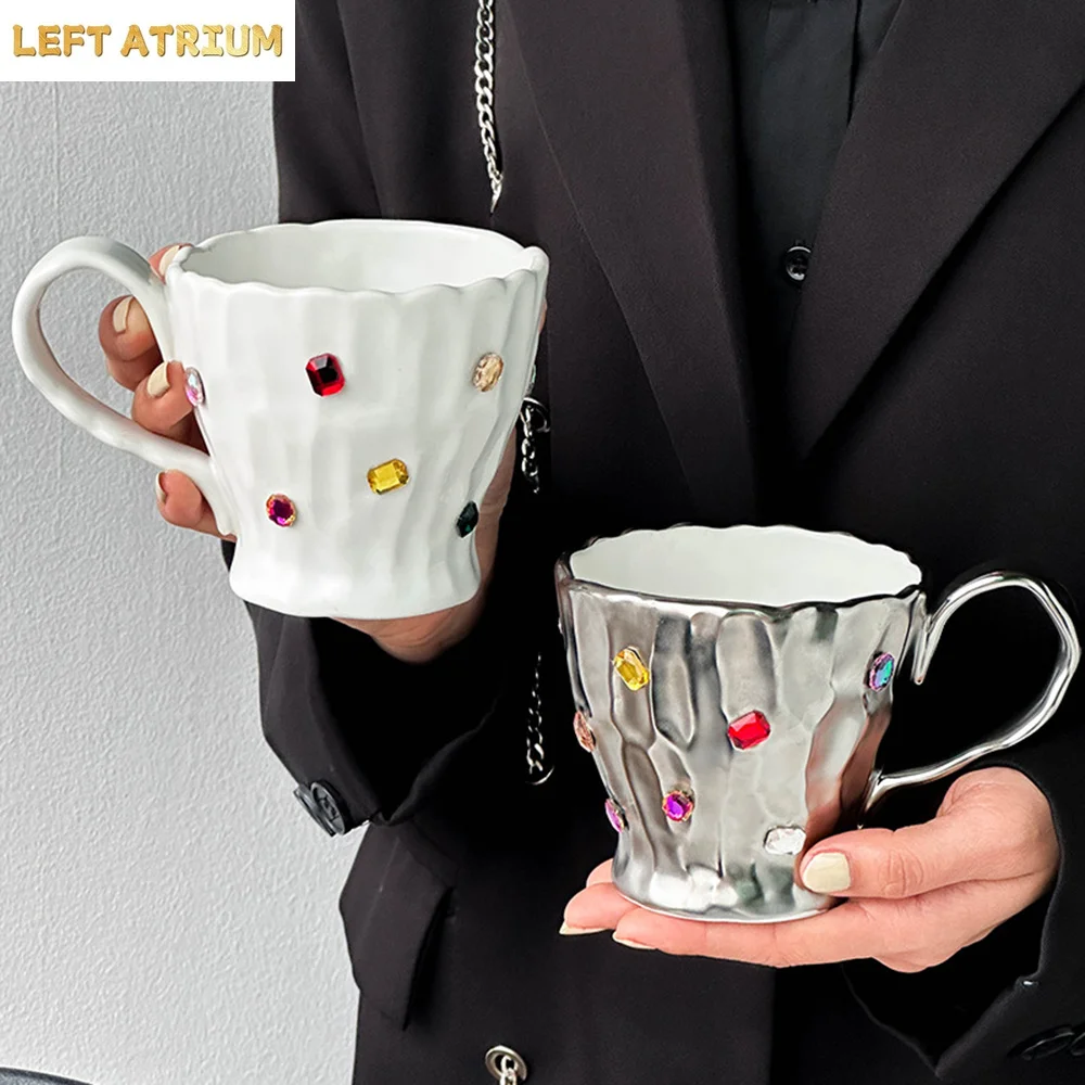 

Colorful Glass Block Ceramic Mug Stained Glass Decorated Cup Two Tone Milk Coffee Mug Fashion Unique Design For Home Drinkware