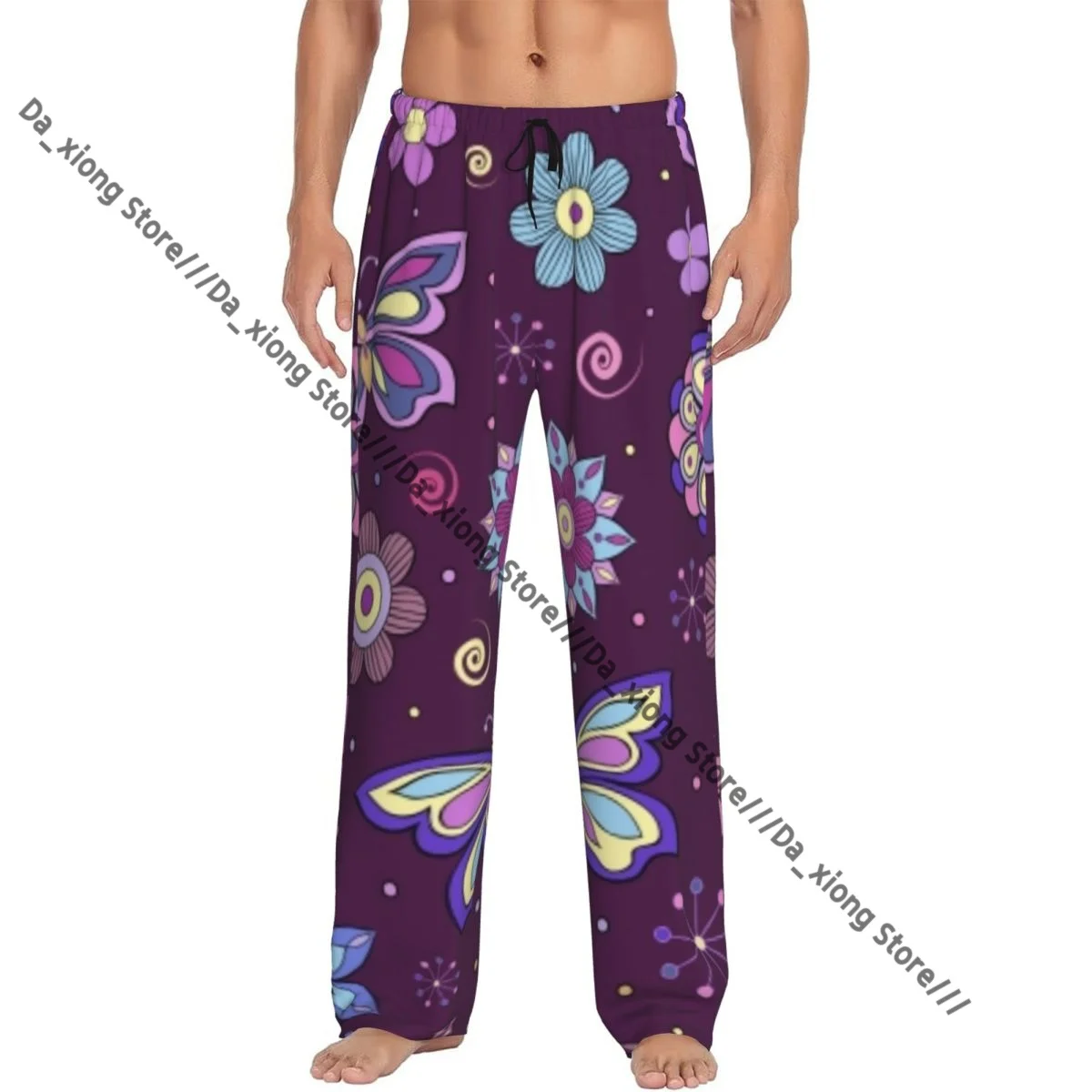 

Men Sleep Bottoms Male Lounge Trousers Men's Vortex Shapes Polka Dots Background Flower Pattern Pajama Pants