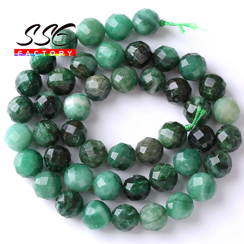 100% Faceted Natural Green Emerald Stone Beads Loose Spacer Beads For Jewelry Making DIY Bracelets Necklaces 6/8/10mm 15\