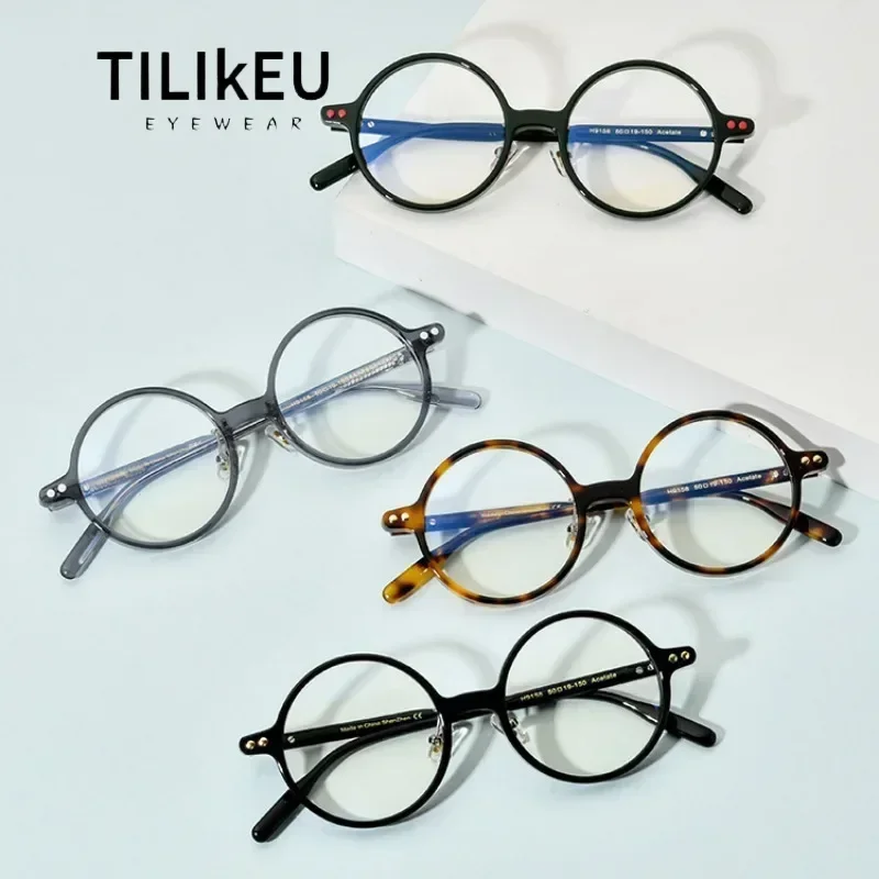 2024 Korean Style Personality Round Acetate Eyeglasses Frames Retro Literary Small Face Wear Optical Glasses Frame Men and Women