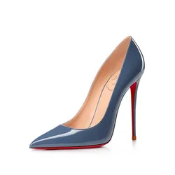 women haze blue red bottom shoes summer sandals genuine leather bright pumps size 43 shallow sexy high heel dress stilettos