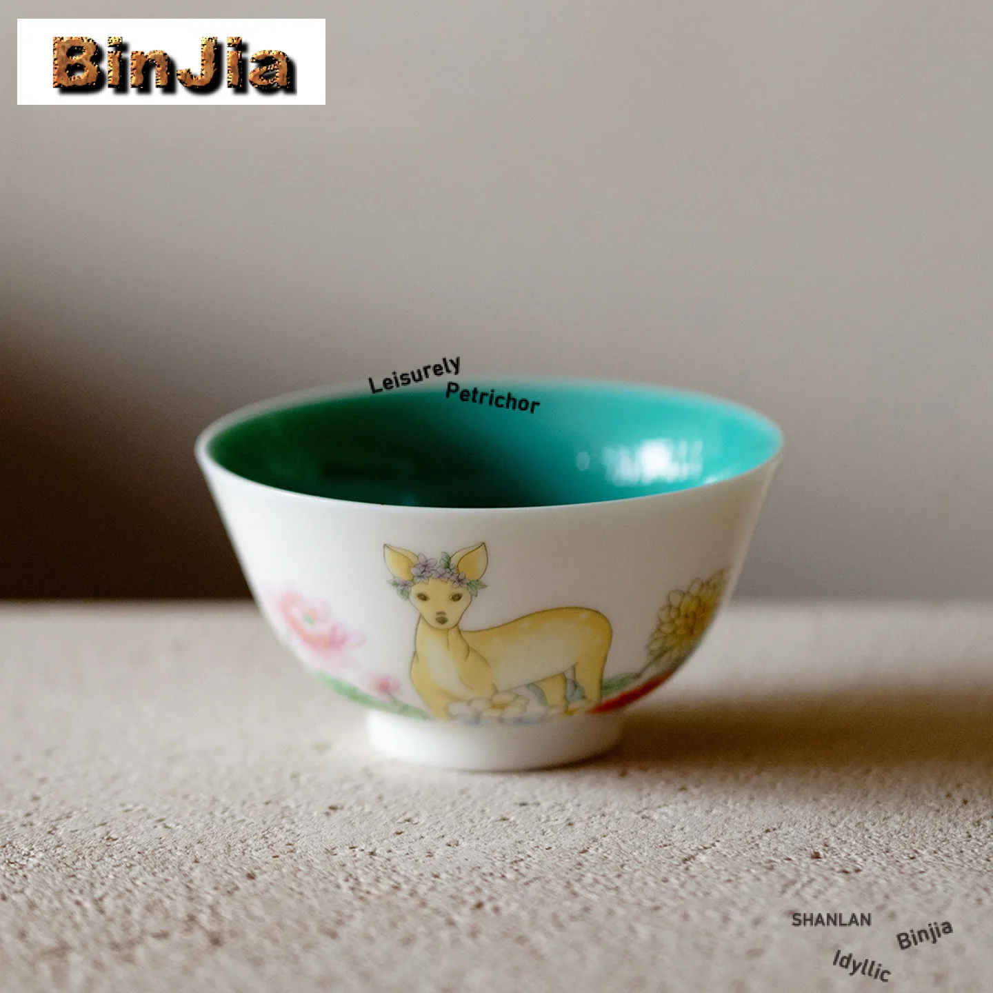 75ml Hand Painted Deer Blossom Turquoise Teacup Luxury Tea Bowl Tea Pair Tea-tasting Smelling Cup Chazhan Master Cups Teaset