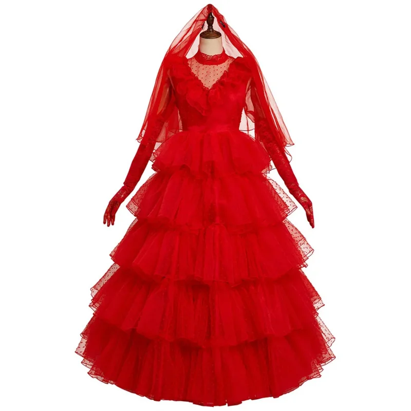 

2025 New Movie COS Juice Lydia Cosplay Costume Red Wedding Dress Outfits Halloween Carnival Suit ★☆★