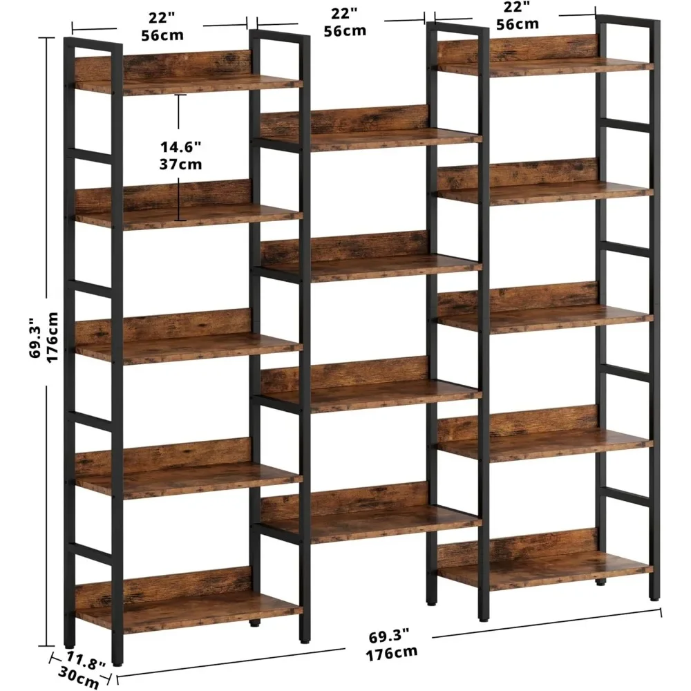 Boekenkasten En Boekenplanken, Drievoudig Brede 5-laags Industriële Boekenplank Met Schotten Grote Etagere Boekenplank Met Metalen Frame