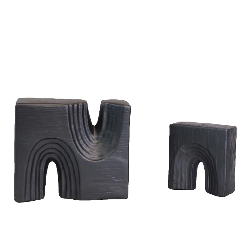 Modern Minimalist Black Abstract Geometric Resin Sculpture Two Sizes N Shaped Arch Lucky Home Ornament Art Craft Living Room Tab