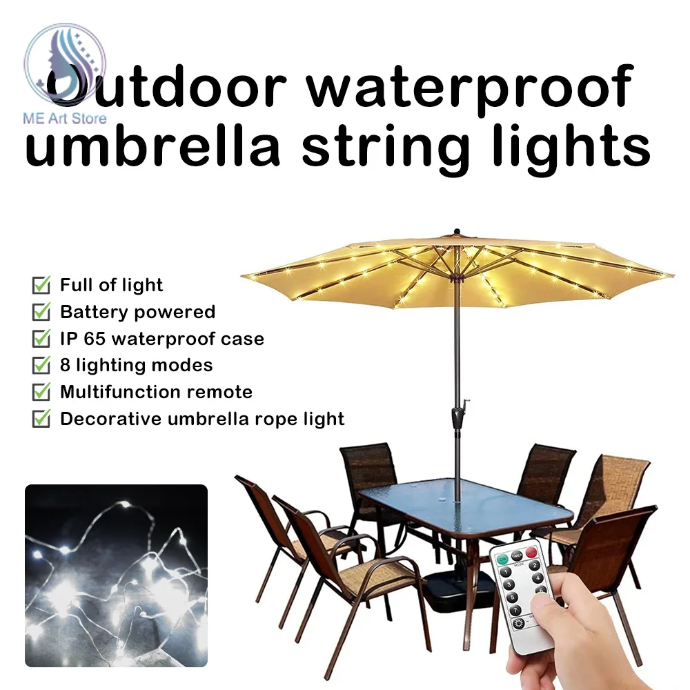 104 LED Garden Umbrella Light Outdoor Waterproof Battery Powered Lamp String With Remote Control Lawn Lamp Garden Decor