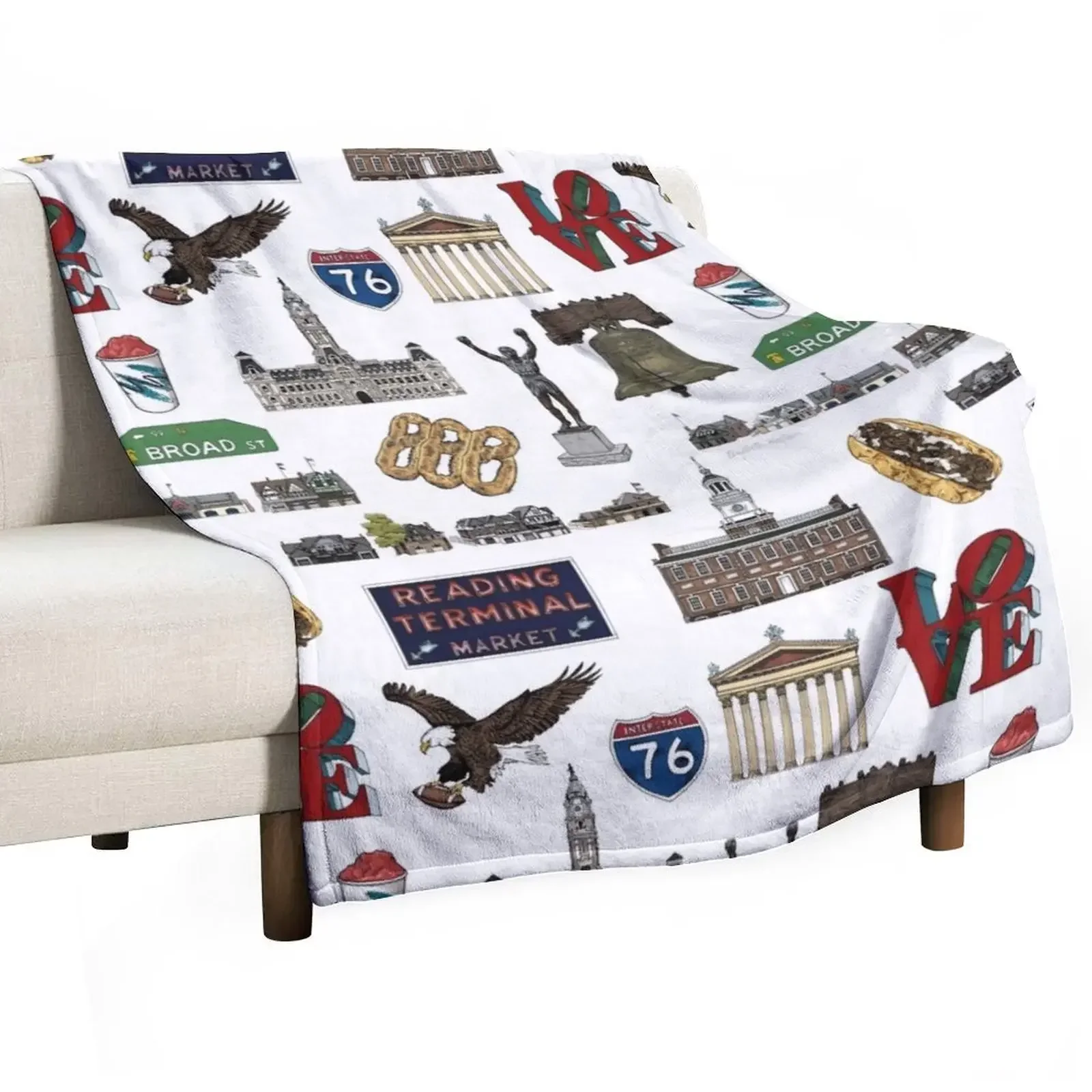 

Philly Pattern - White Throw Blanket Warm Flannel Blanket for Couch Chair Bedroom