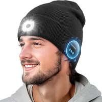 Run nocturno maratón pesca nocturna Bluetooth luz LED gorro cálido USB recargable música gorro tejido 3 engranajes ajuste de luz tapa