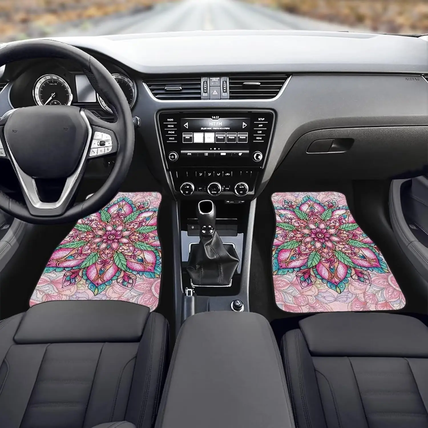 Complete Set Of 4 Pink Bohemian Floral Car Floor Mats, Designed For Both Men And Women, Offering Universal Fit For Front And Rea