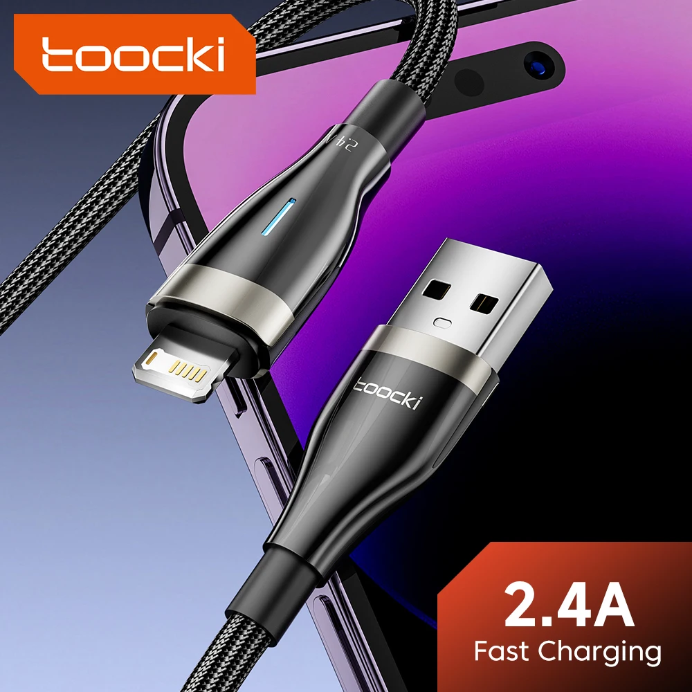 

Toocki 2.4A USB Cable For iPhone11 12 13 14 Pro Max X XR 8 7 6 Plus LED Zinc Alloy Fast Charging For iPhone Charge USB Data Cord