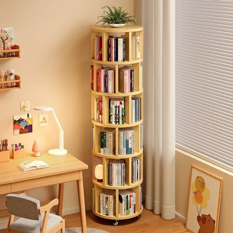 360-degree Rotating Bookshelf Storage Rack Floor-standing Integrated Wall-leaning Movable Corner Children's Small Narrow Cabinet