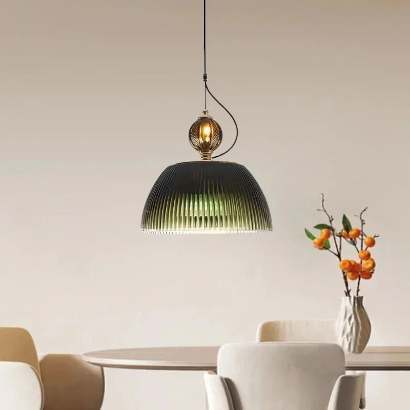Modern Nordic Striped Glass Pendant Light Adjustable Height Vintage Hanging Lamp Dining Room Bedroom Kitchen Decor
