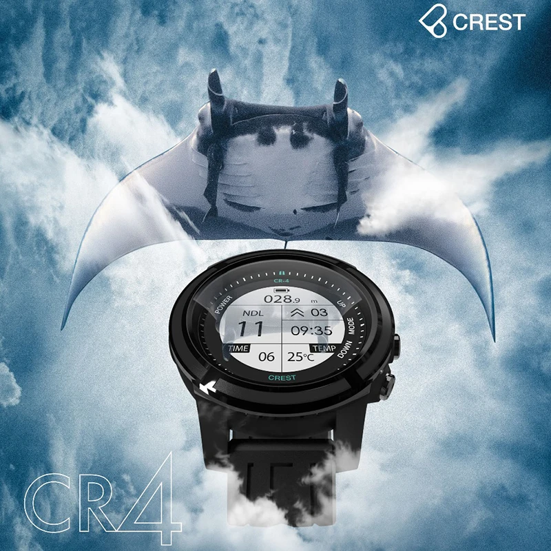 CREST CR4 Dive Computer Scuba Diving Freediving Watch Apnea Nitrox Tech Dive Gauge Mode 100-Meter/330-Feet Rechargeable Battery