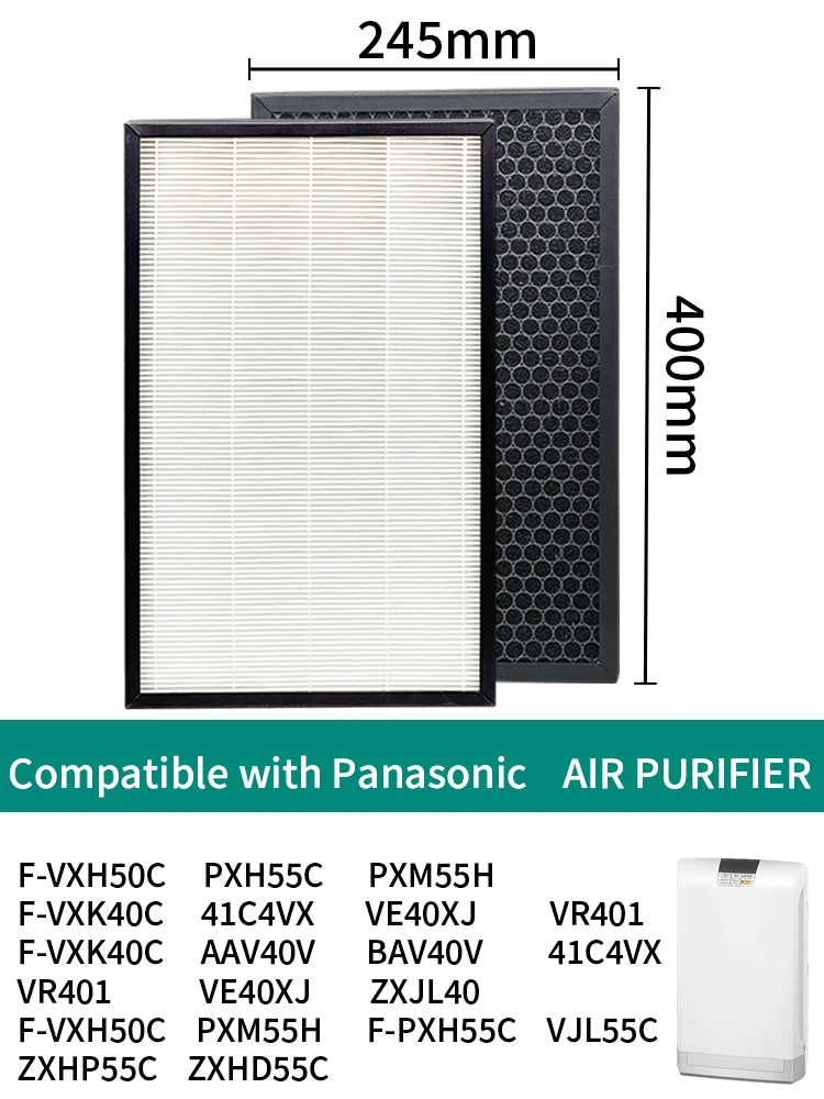 HEPA Carbon Filter Set Compatible with Panasonic Air Purifier Models F-VXD50 F-VXH50 F-ZXGP50 F-ZXFD45 F-VXK40 F-PXH55C