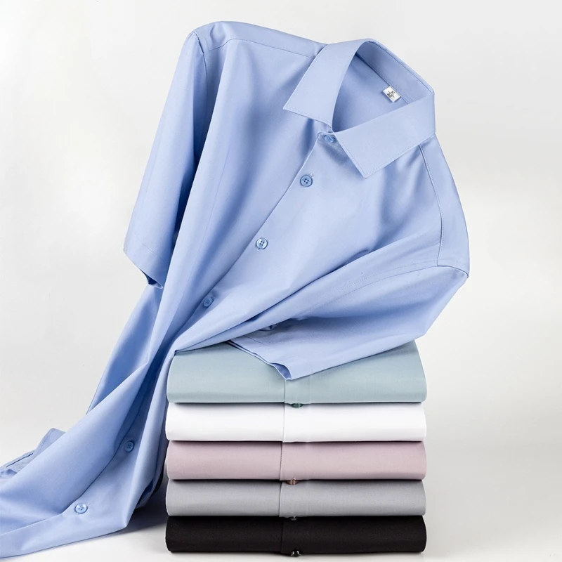 9XL Anti-wrinkle New Modal Mulberry Silk White Shirts for Men Short Sleeved & Long Sleeve Casual Shirt Men Business Large Size