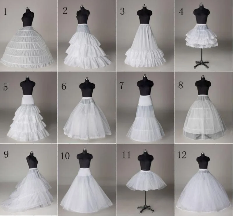 12 สไตล์ A-Line/ห่วง/Hoopless/สั้น Crinoline Petticoat/กระโปรงงานแต่งงาน