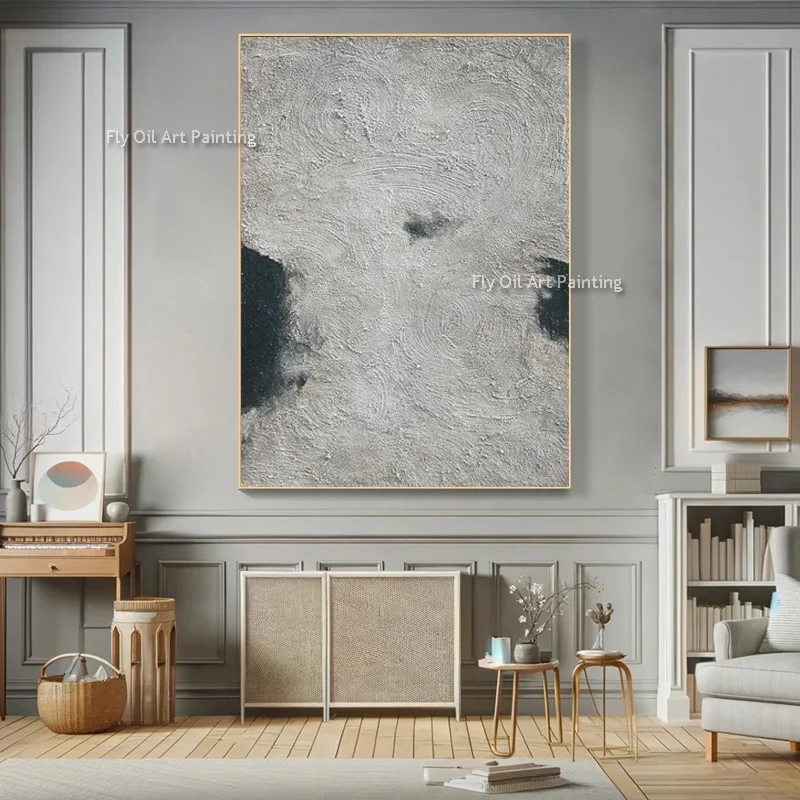 Large Popular Gray Black Simplism Canvas Wall Art Decor For Room Hall Handpainted New Design Black White Oil Painting As Gifts