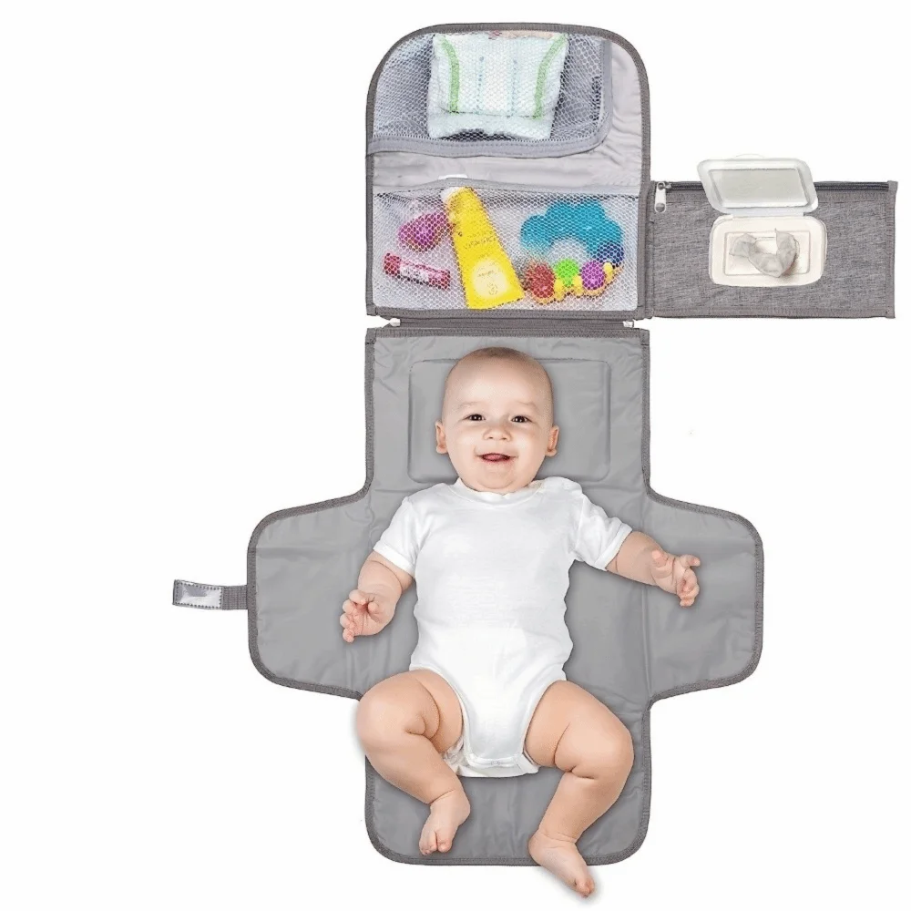 

Solid Color Baby Changing Pad 3 in 1 Multifunctional Foldable Diaper Bag with Wipes Pockets Foldable