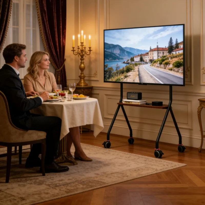 Adjustable TV Cart On Wheels Heavy Duty 60kg Load Eco-Friendly Durable Metal Frame Space Saving For Small Apartment Large Family