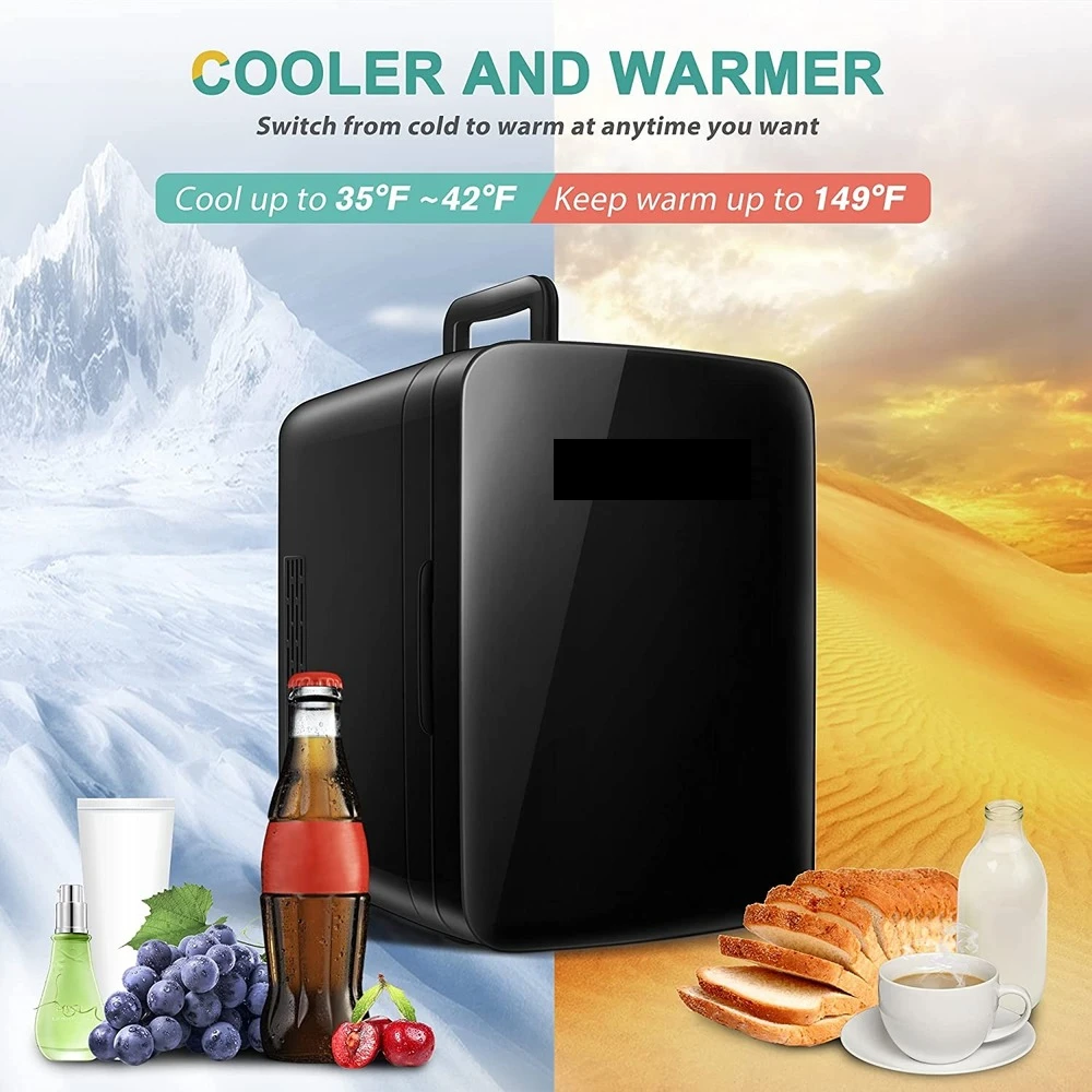 Mini Fridge, 10 Liter/12 Can Portable Cooler And Warmer Personal Refrigerator For Food ，Plugs For Home Outlet & 12V Car Charger