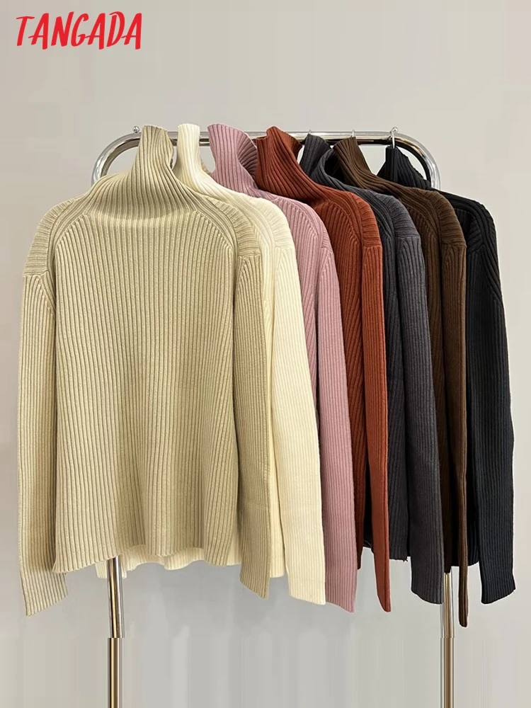 Tangada 2023 Winter Women Turtleneck Oversize Sweaters Long Sleeve Female Thick Jumper 3T11