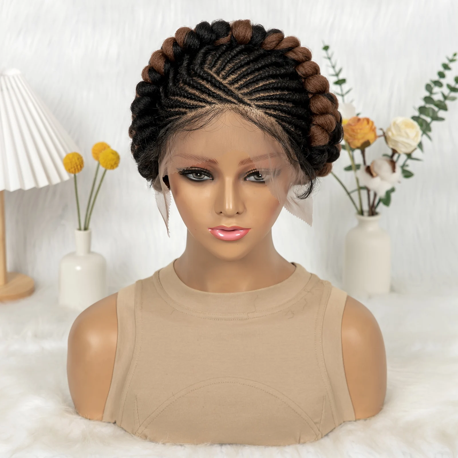 كورو مضفر الجانب أجزاء الشعر تصميم الباروكات الاصطناعية كامل الدانتيل بانتو الضفائر الباروكات مع شعر Babv للنساء السود #3