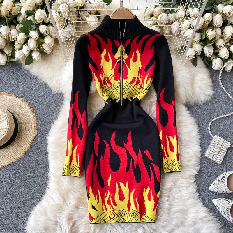 black gauze maxi dress Men's Flame Print Suit Set main image 1