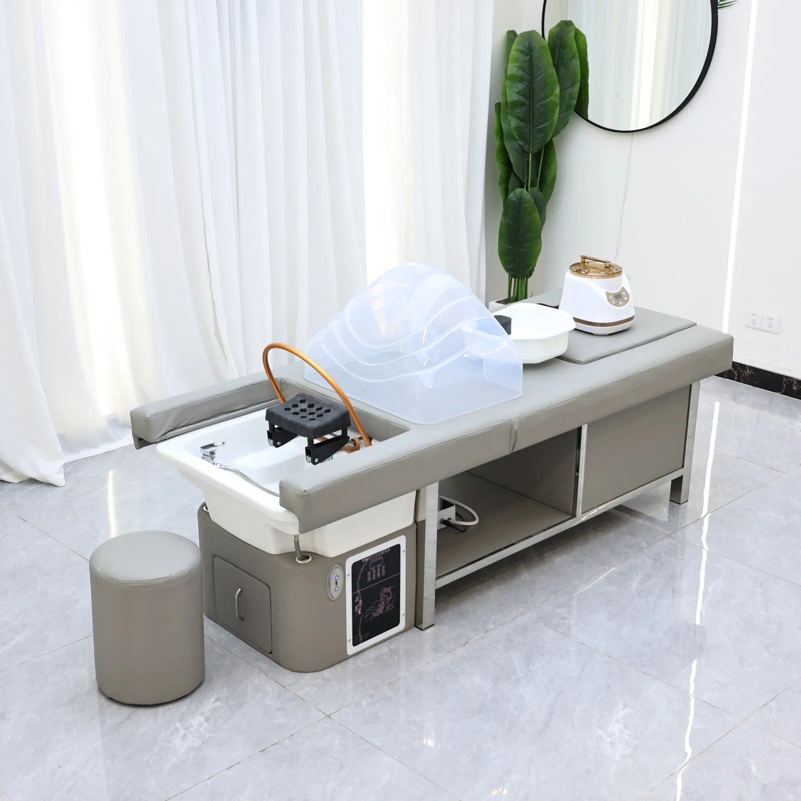 

Head SPA Massage Shampoo Bed, Head Therapy Bed, Thai Massage Table with Foot Bath Basin, Lift the Upper Body to Soak Feet