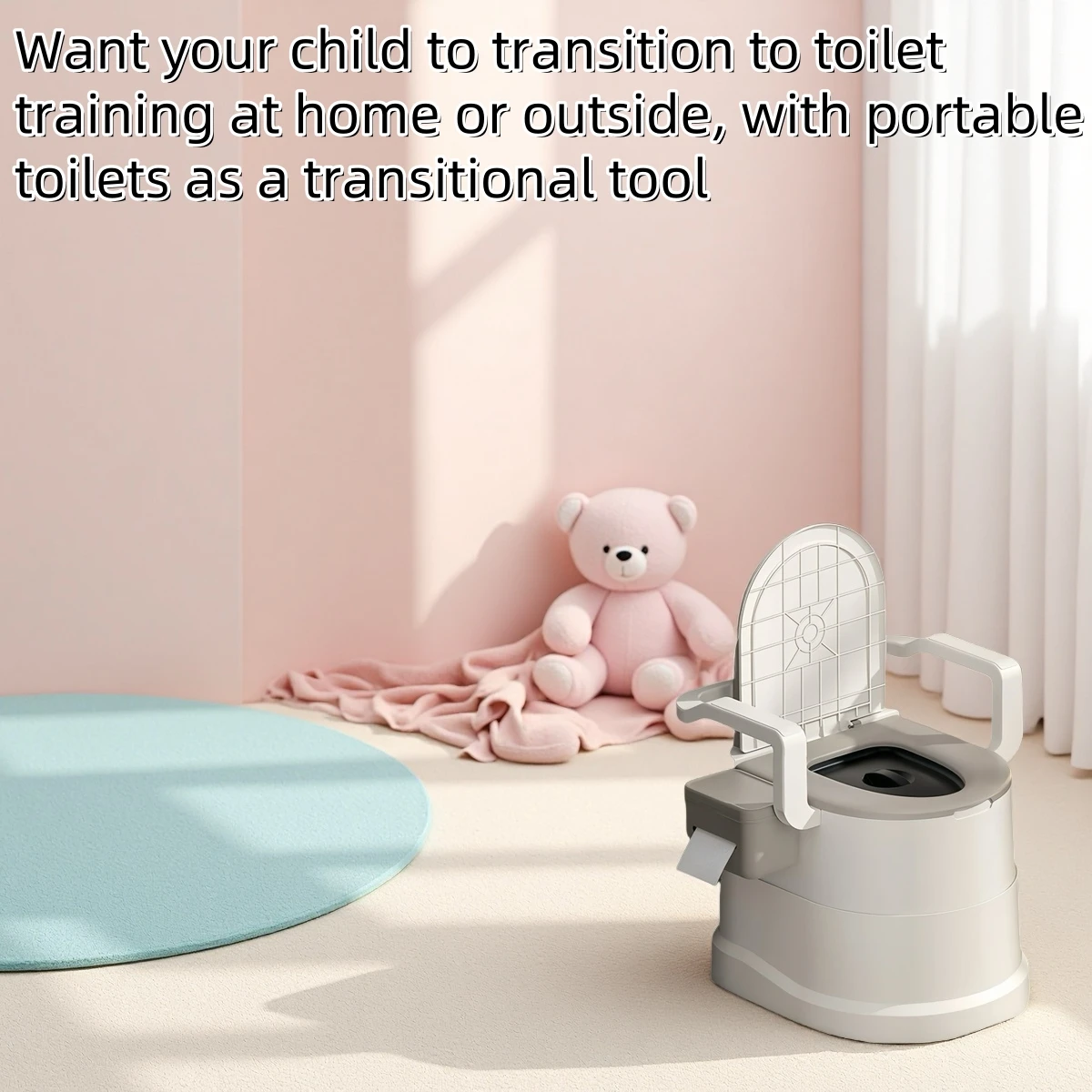 Children's Potty Training Toilet Seat with Armrests and Backrest, Portable Toilet with Removable Inner Bucket, Paper Towel Holder, 38Cm/14.96Inch Seat Height, Suitable for Home Toilet Training