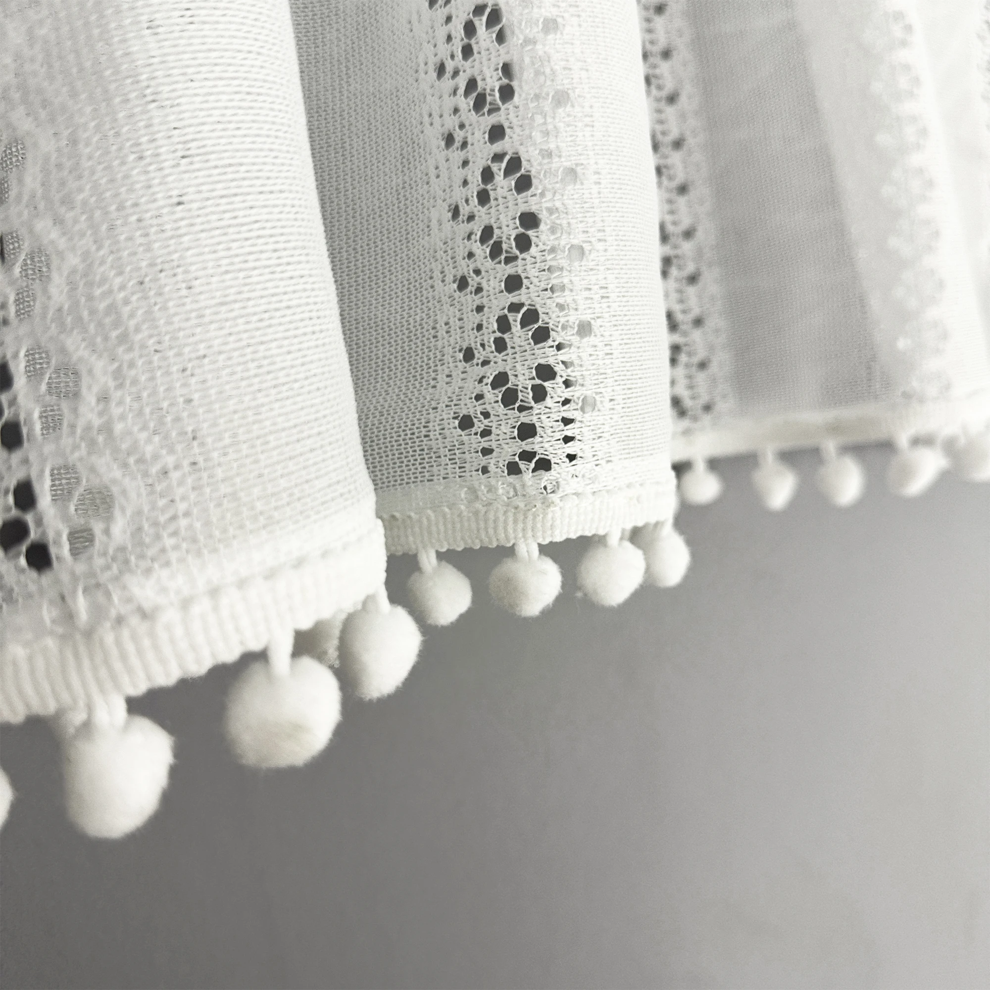 1Pc European Bohemian Fur Ball Braided Short Curtain, White Kitchen Small Curtain Finished Curtain Rod Flap Pocket Pants Cabinet Decoration