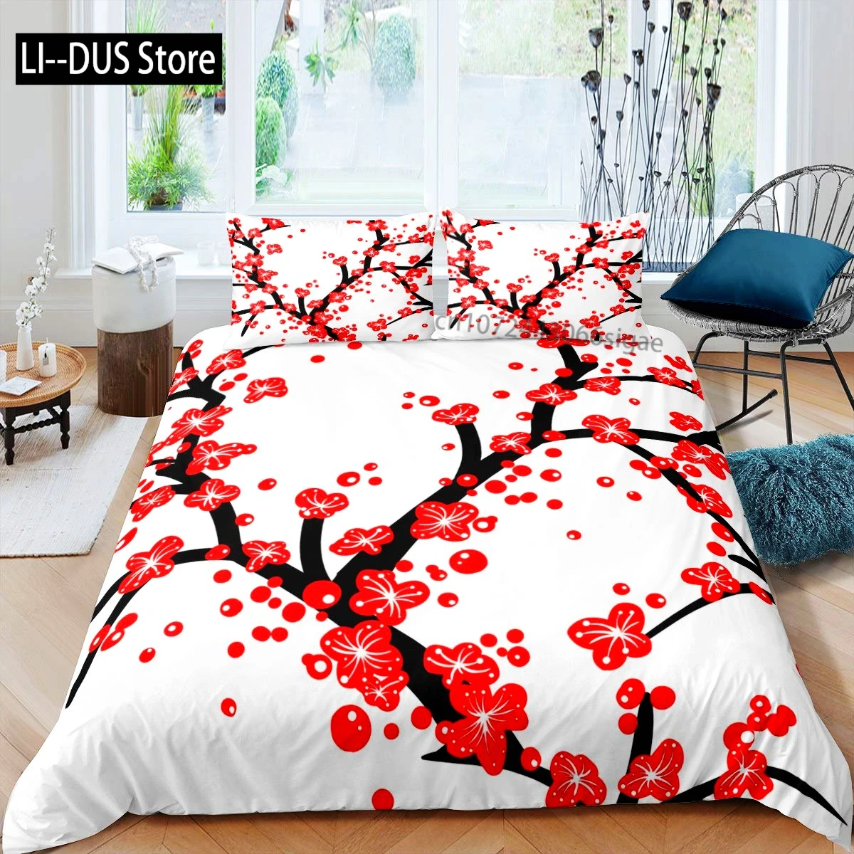 

Китайский традиционный комплект постельного белья с розовым цветком сливы, комплект одеял, полный размер для взрослых, подростков, декор для спальни, 3 шт.