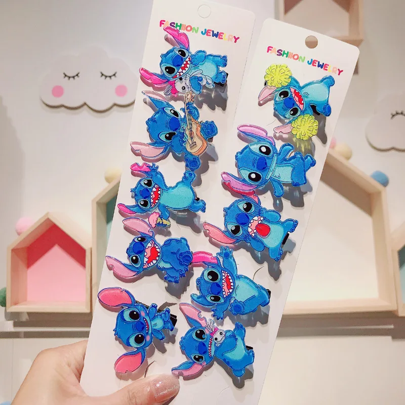 Disney Cartoon Anime Stitch Hairpin Acrylic Girls Hair Accessories Children\'s Stitch Hair Cards Stitch Hair Clip Kid Gifts