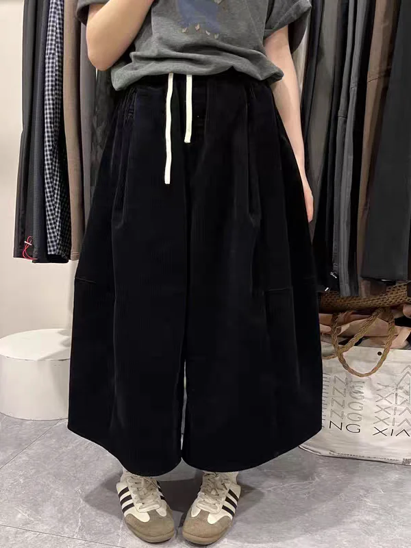 Pantaloni coreani a lanterna in velluto a coste vestibilità ampia elastica a vita alta Sle Pantaloni versatili a gamba larga da donna Pantaloni a palloncino