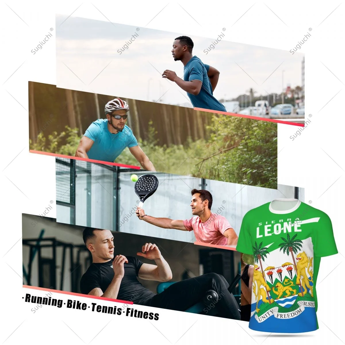 Sierra Leone Flag Men Sports T-shirt Women Tees jersey for Soccer Football Running Bike Tennis Fitness Fans - view 5