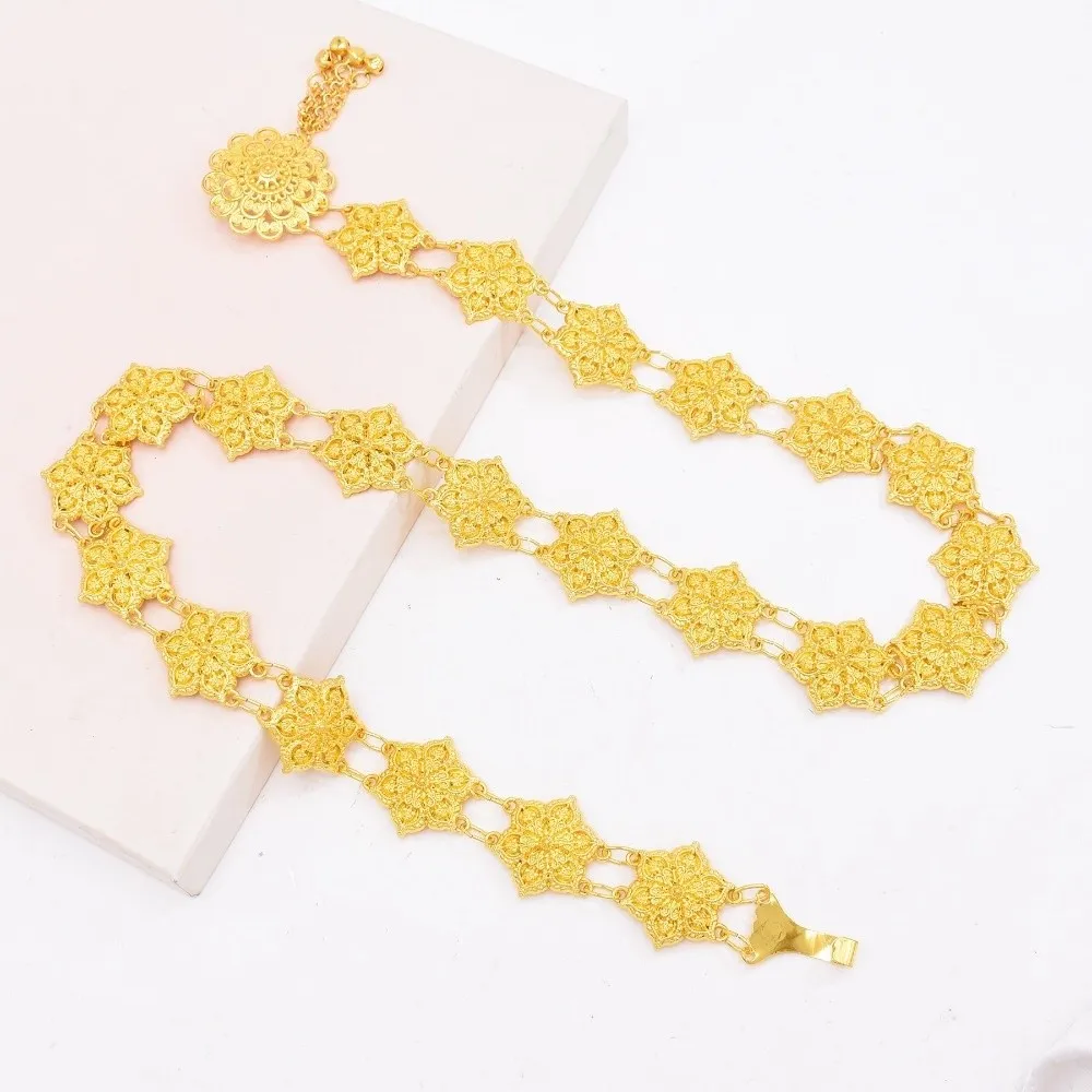 المعادن التايلاندية البطن الخصر سلاسل مجوهرات جرس الجوف خارج زهرة قلادة العرقية نمط شرابة فستان رقص حزام سلاسل