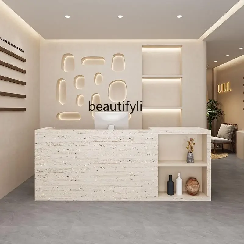 

Imitation travertine checkout page Simple modern clothing store Beauty salon counter Simple front desk Reception desk