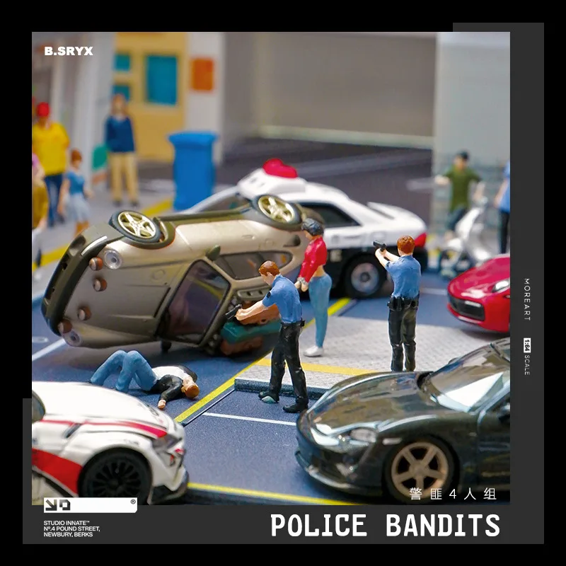 Malowane miniatury figurka 1/64 policja gangstersowie pies policyjny figurki Mini Model lalki kreatywne rekwizyty sceniczne wyświetlacz krajobrazowy