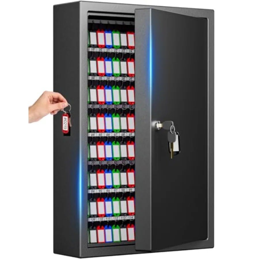 

Настенный металлический шкаф для хранения ключей на 200 мест с замком, усиленный, антивандальный, с отсеком для ключей и цветными ключами