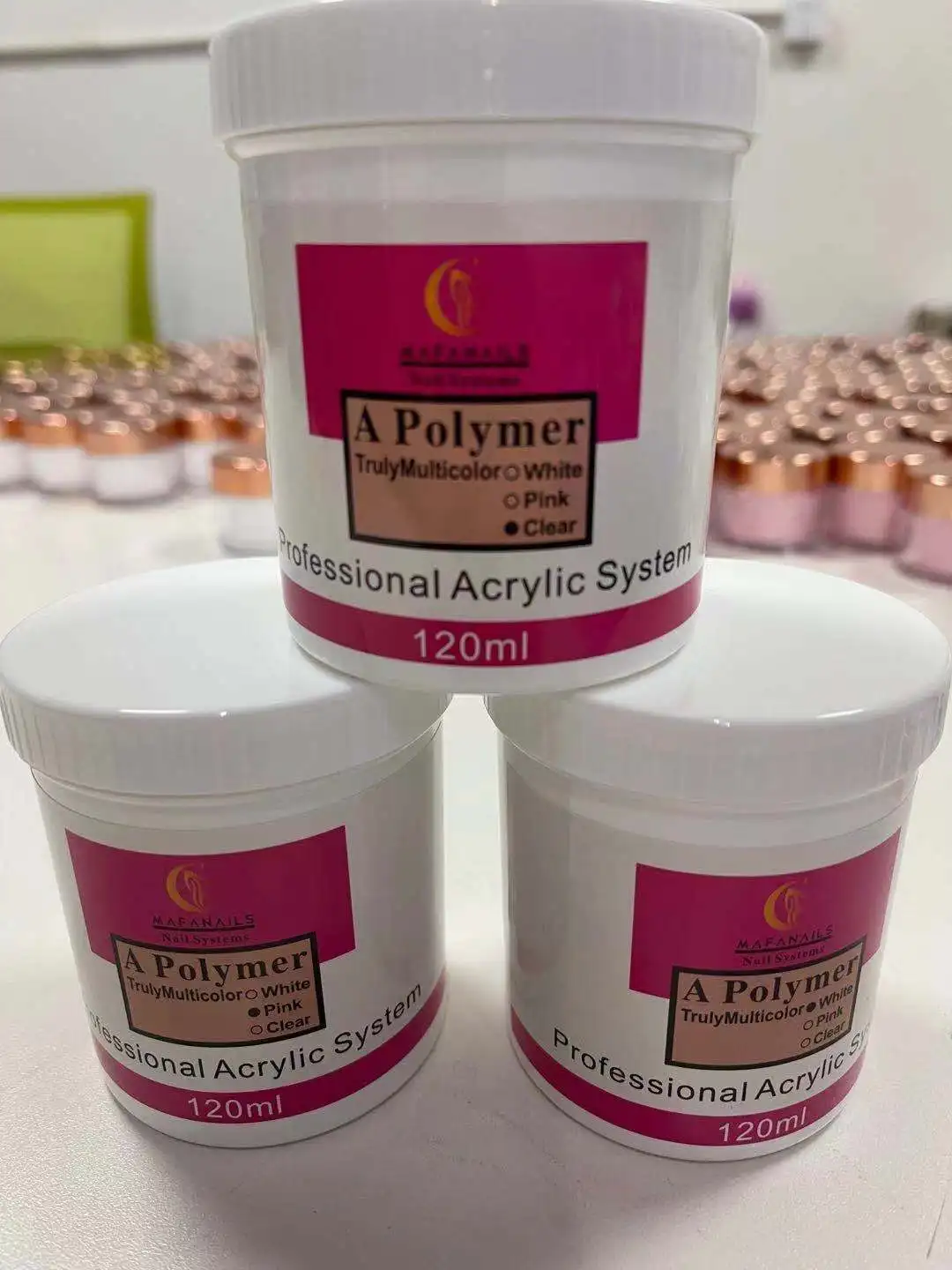 120ML เล็บอะคริลิคผงสีชมพูใสสีขาวแกะสลักคริสตัล Polymer Professional ยาวนาน UV Polish ขยาย/Dipping ฝุ่น *