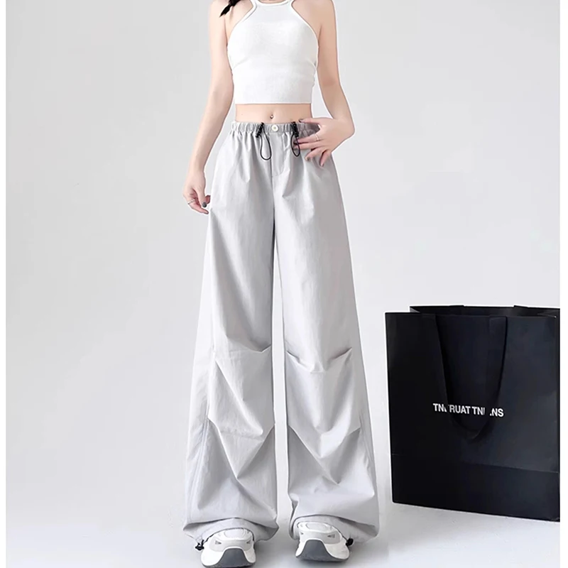 Neue Ins Mode Mädchen Baggy Gerade Bein Hosen Weibliche Hohe Taille Casual Hosen Heißer Verkauf Dame Solide Cargo Hosen