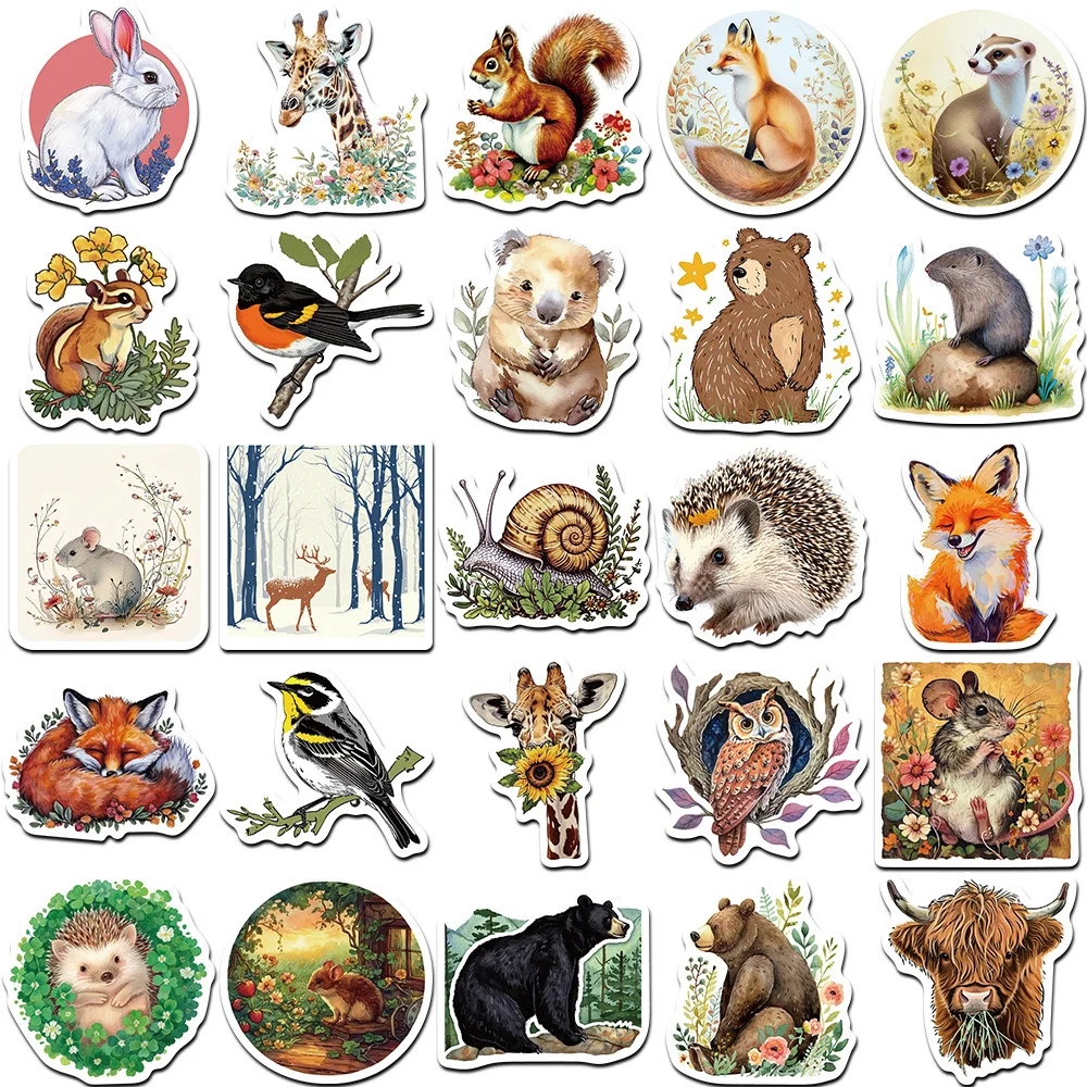 10/50pcs Cute Magic Forest Animal Decoration Stickers Aesthetic Decals DIY Diary Notebook Fridge Luggage Skateboard Car Sticker