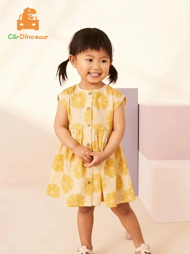 2025 Summer 2 3 4 5 6 8 10 Years Children's Clothing Cotton Cute Sleeveless Full Flower Print Button Baby Kids Girls Dress