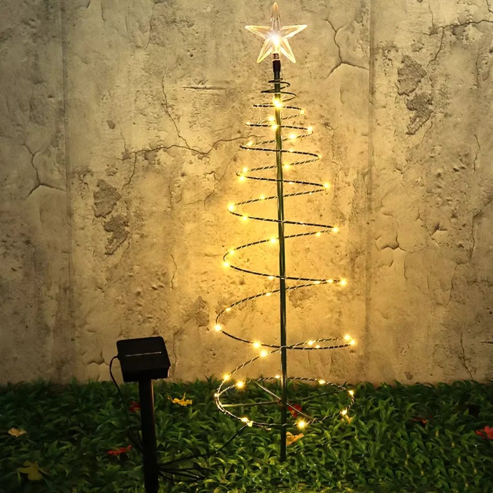 8 Modes Solar Iron Christmas Tree Lights Luminous LED Christmas Tree Decorative Lamp Waterproof Ornament