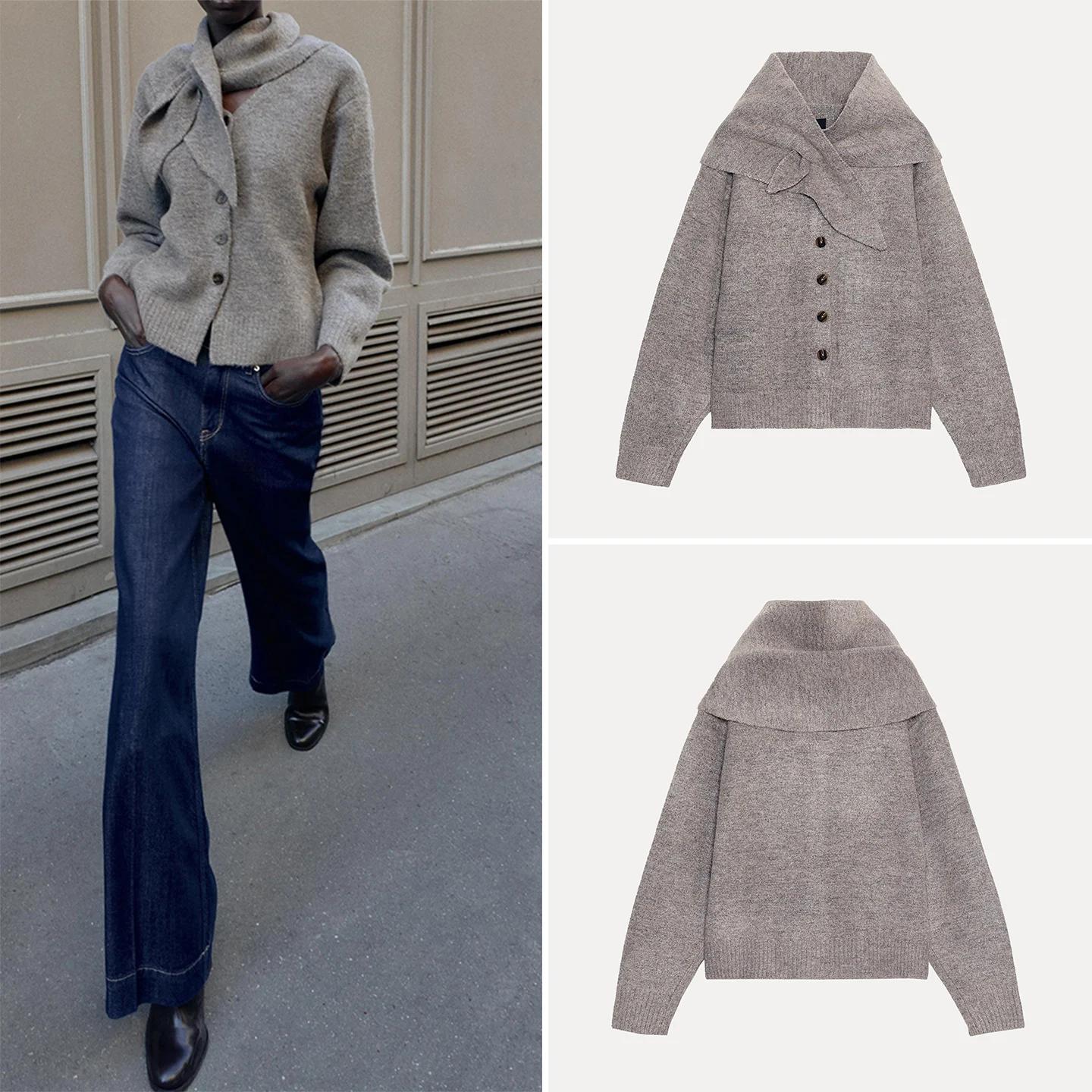 

Модный вязаный шарф, универсальный, в европейском стиле, с длинными рукавами, женский свитер, шикарный, осень 2025, Z Ladieswear