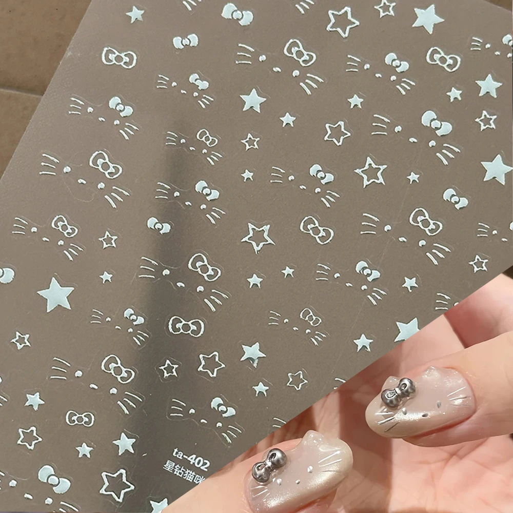 1 قطعة 5D لطيف القوس القط مسمار ملصقا الكرتون الفضة كيتي التعبير ستار Bowknot مسمار ملصق مائي ذاتية اللصق المنزلق لتقوم بها بنفسك مسمار الملحقات #1