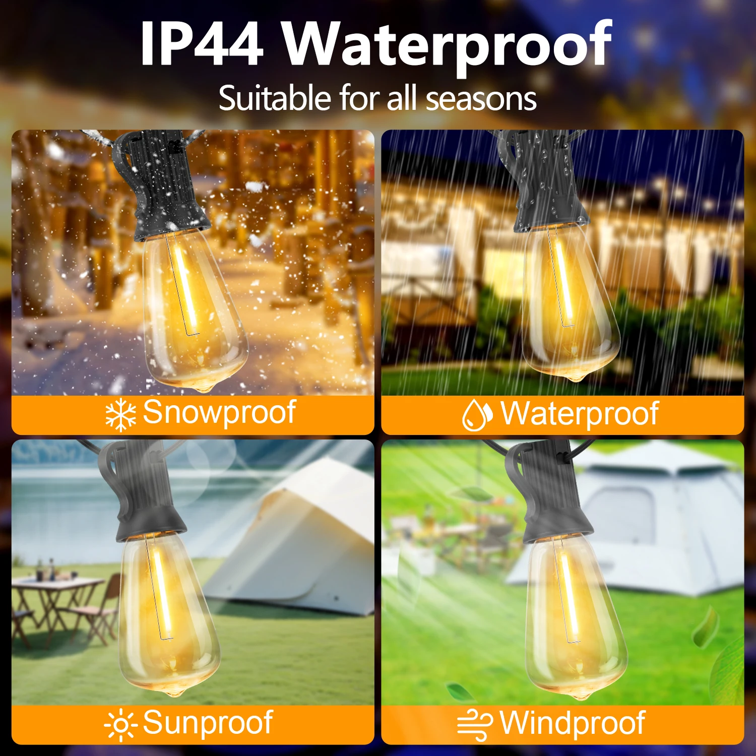 Solar Globe LED String Lights G40 Patio Light USB Recharger 8 Light Modes Remote Control Garden Solar Weatherproof Hanging Light