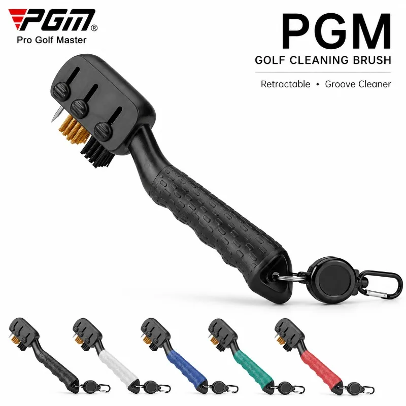PGM Golf Club Cleaning Brush Retractable Groove Cleaner Double Sided Brass Nylon Brush with Carabiner SZ008