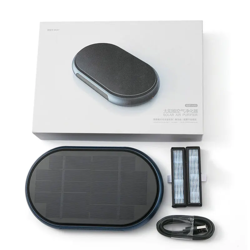 Solarny oczyszczacz powietrza do samochodu 4000mAh, usuwacz dymu, filtr HEPA, elektryczny oczyszczacz USB, oczyszczacz powietrza do wnętrza, dezodorant do samochodów i na biurko.