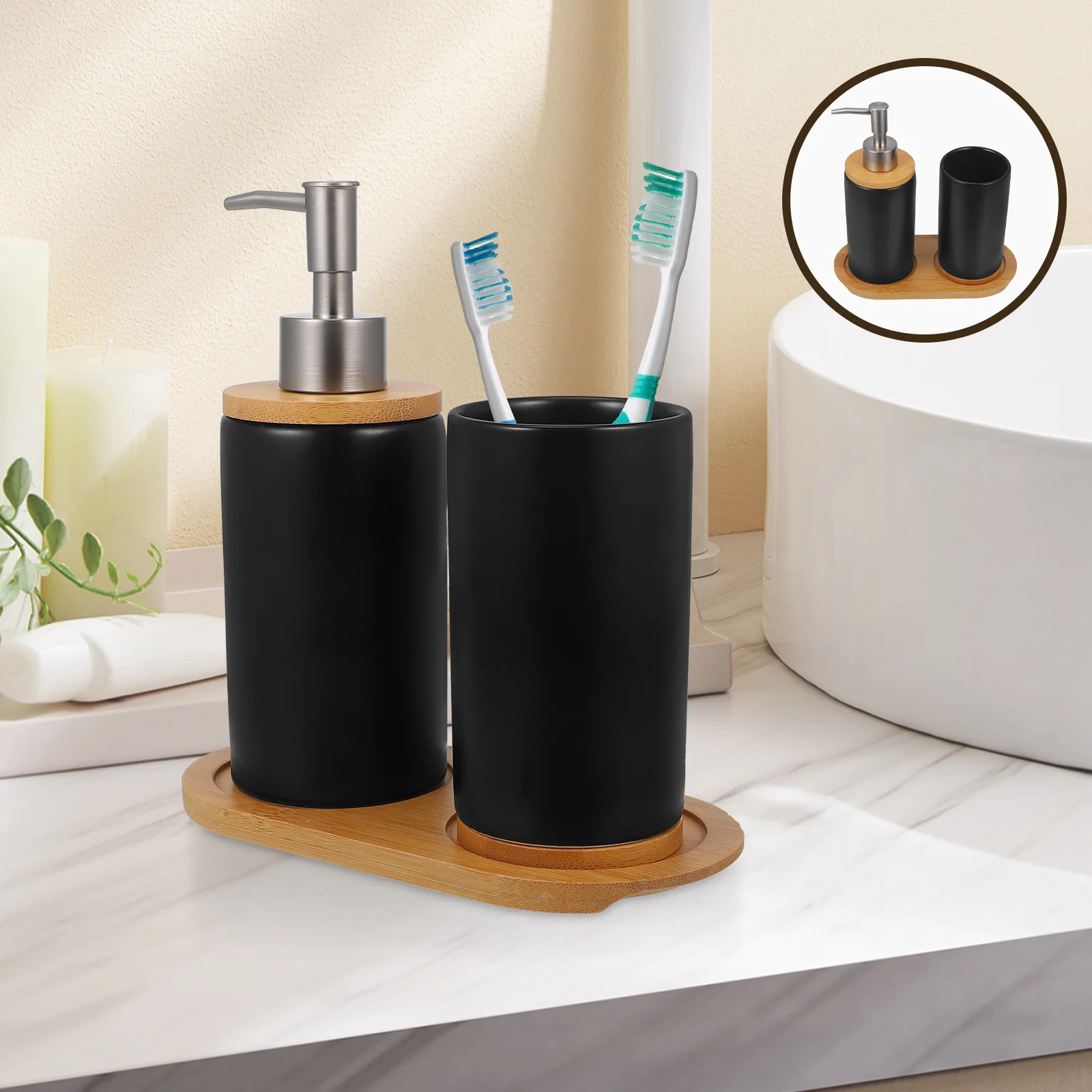 

1 set 1 Set Of Ceramic Bathroom Vanity Countertop Accessories Toothbrush Holder Soap Dispenser Lotion Container Shower Pump